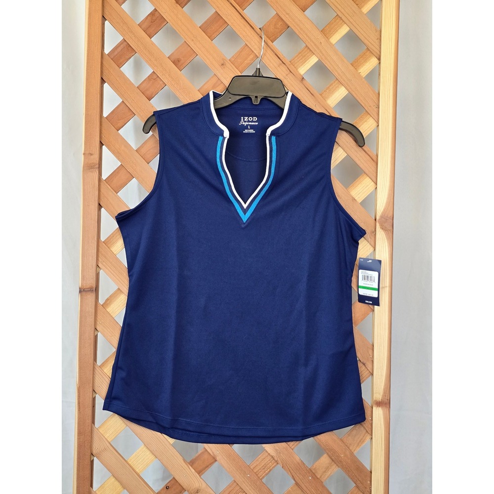 IZOD Performance Sleeveless Polo Women L Medieval Blue Vee\'Ronica - New